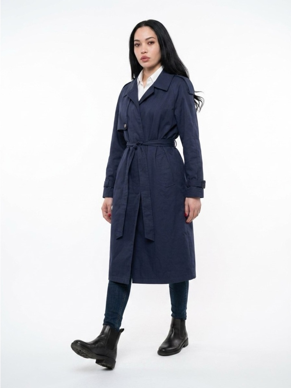 VINTAGE MURRAY RANDOLPH TRENCH COAT NAVY BLUE BELTED OVERCOAT L